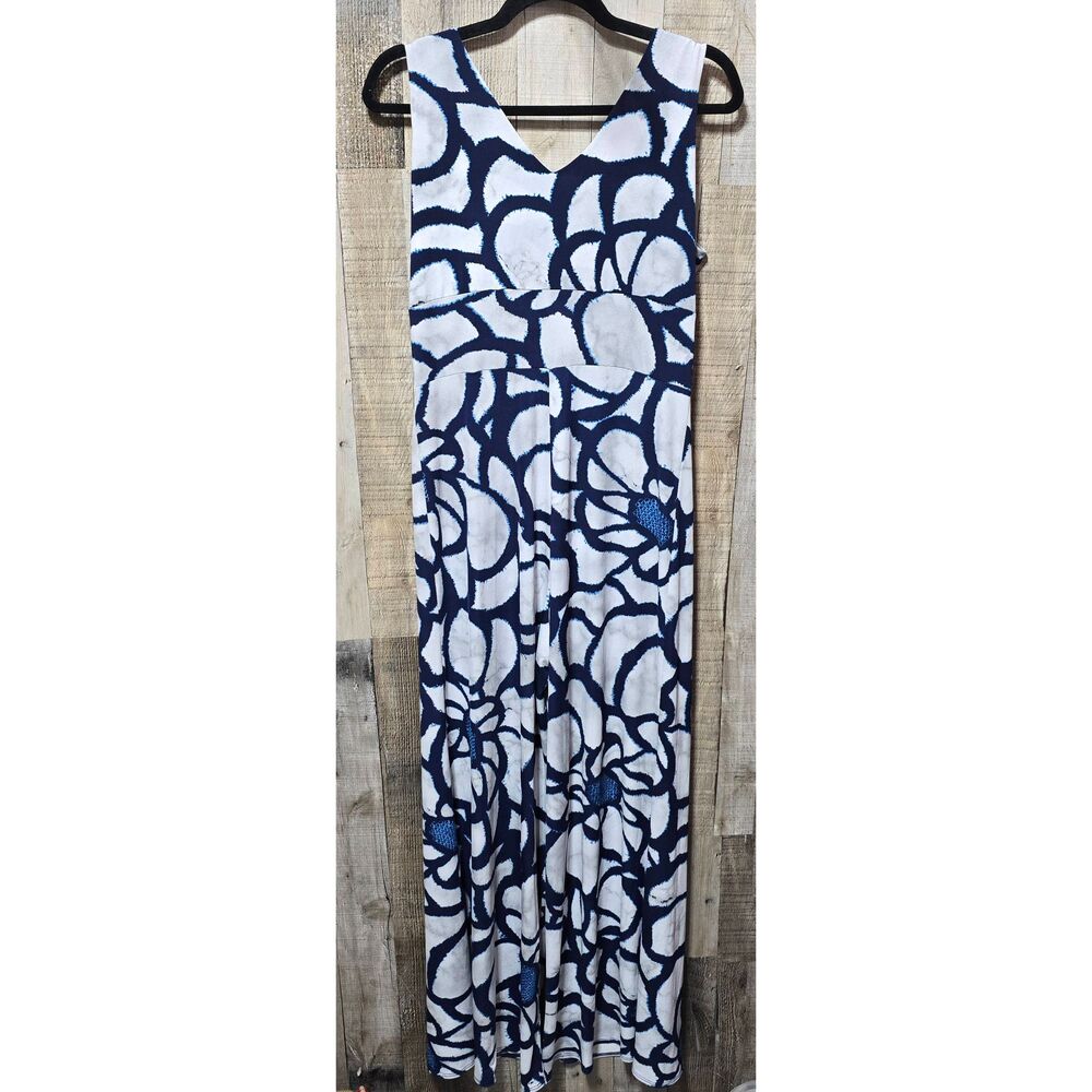 Clara Sun Woo Blue White Abstract Floral Palazzo Jumpsuit Jumper Medium Coastal - Picture 3 of 6
